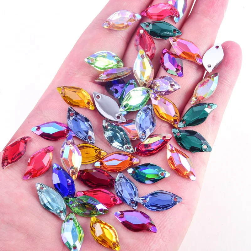 Sew On Rhinestones 50Pcs/Pack 9x20mm Leaf Shape Resin For Dress