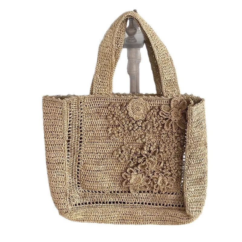 Summer Flower Woven Tote Bag Bohemian Travel Straw Bags for Women Handbags Designer Shoulder Bags Bali Beach Bag Shopper Purses