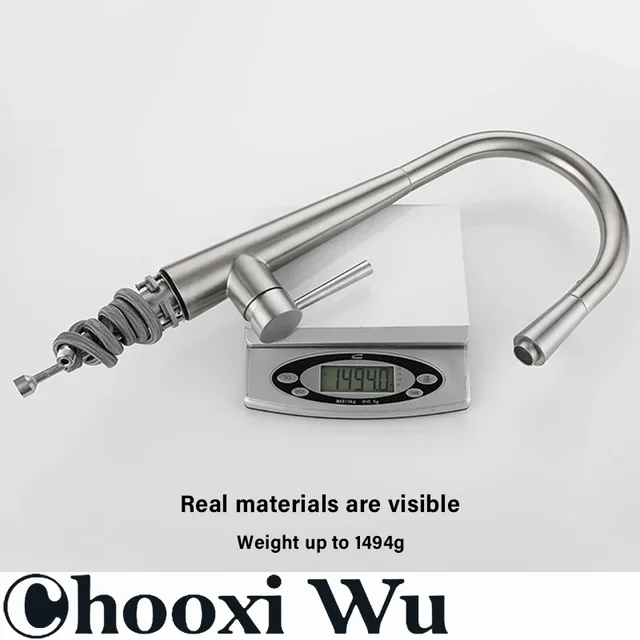 CHOOXIWU - Rubinetto da cucina estraibile in acciaio inossidabile con telescopico rotante per acqua calda e fredda per installazione sul piano di lavoro del bagno 5