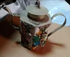 Collectible Decorate Old Handwork Porcelain & Dragon Flower Tea Pot Garden Decoration 100% real Tibetan Silver Brass 3