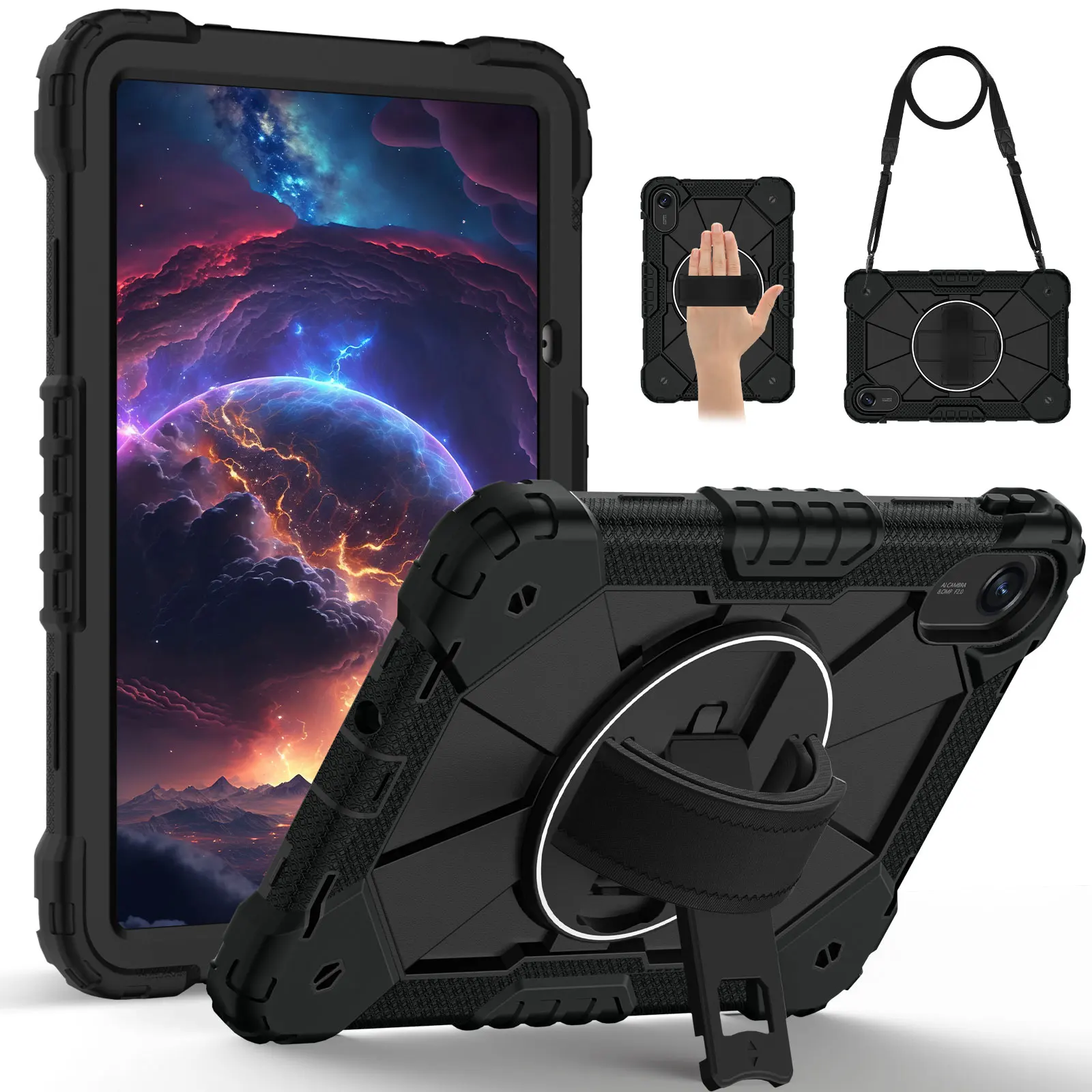 Heavy Duty Shockproof Tablet Cover with 360° Rotating Kickstand and Belt