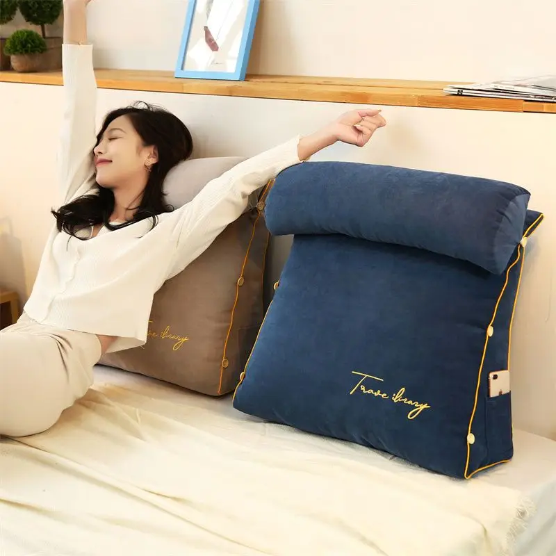 

Triangle Reading Pillow Sofa Waist Cushion Embroidery Wedge Backrest Pillow Soft Back Rest Bed Cushion Home Lounger Pillow