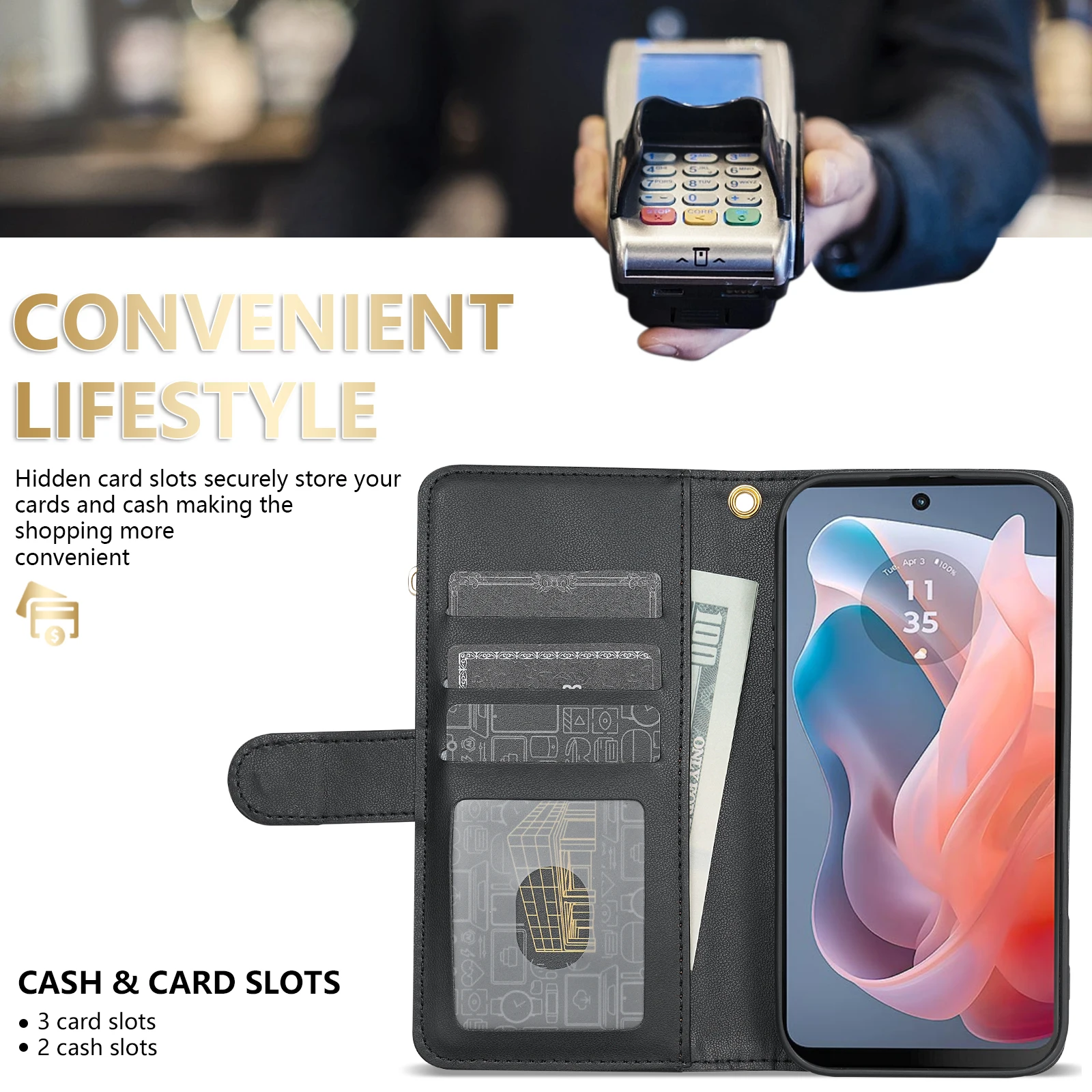 Compact Fragrance Zipper Card Slot Stand Magnetic Flip Leather Wallet Case Cover