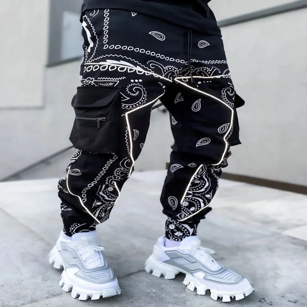 High quality men's pants cashew flower casual sports Haren pants loose high street multi-bag overalls Fashionable streetwear