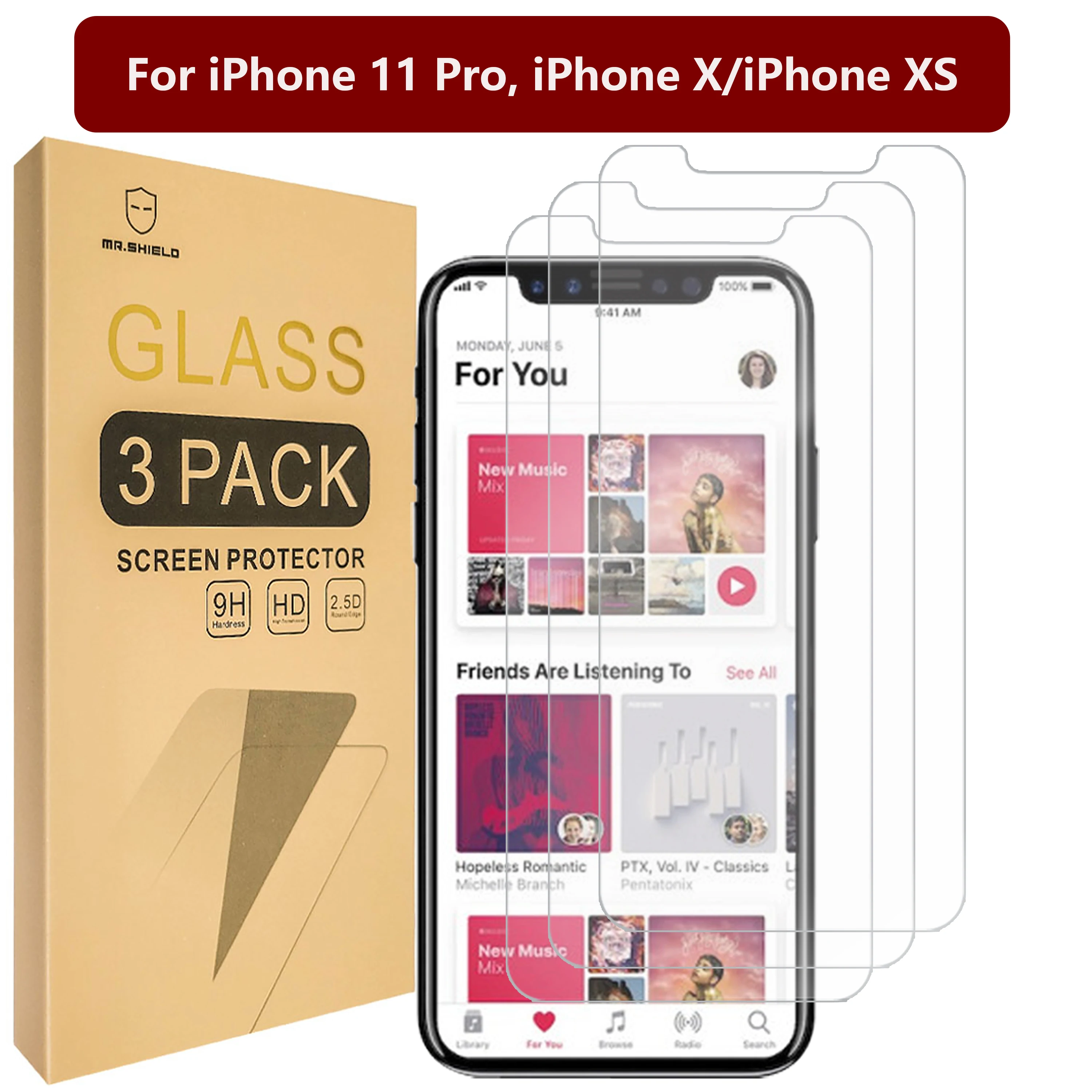

Mr.Shield Screen Protector compatible with iPhone 11 Pro, iPhone X/iPhone XS [Tempered Glass] [3-PACK] [9H Hardness]
