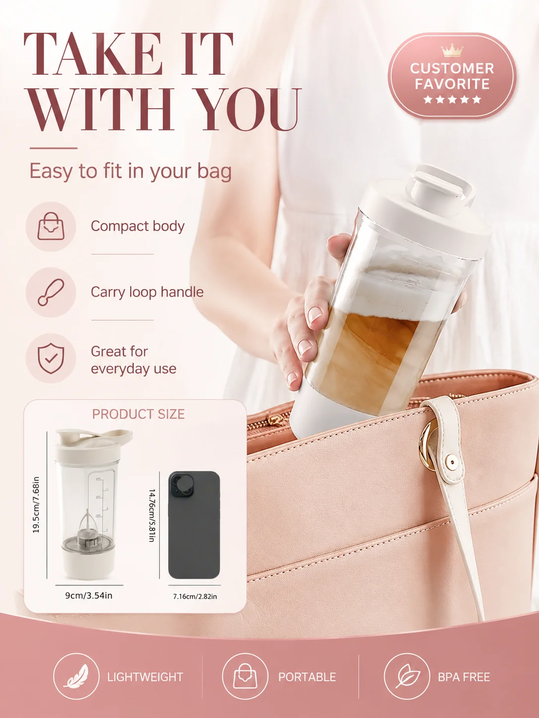 Portable Auto Stirring Cup, Transparent Measuring Electric Blender USB Charging for Milk Powder Smoothies 6