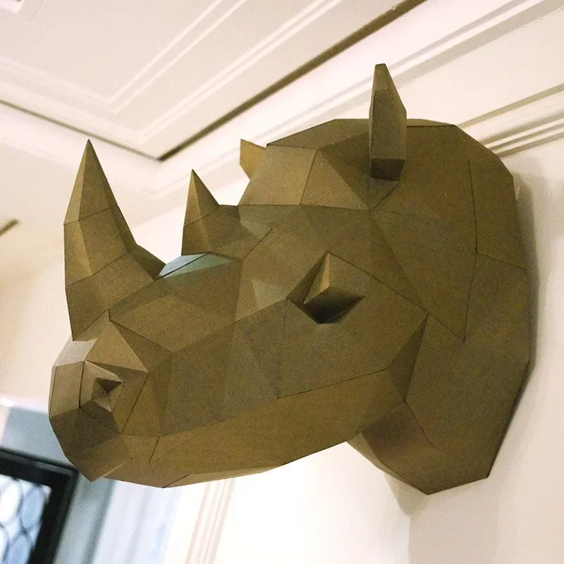 

Бумажная 3D модель 40 см, риносороги, голова носорога, фигурка бумажного ремесла, животное, домашний декор, настенное украшение, пазлы, игрушки «сделай сам», подарок для детей