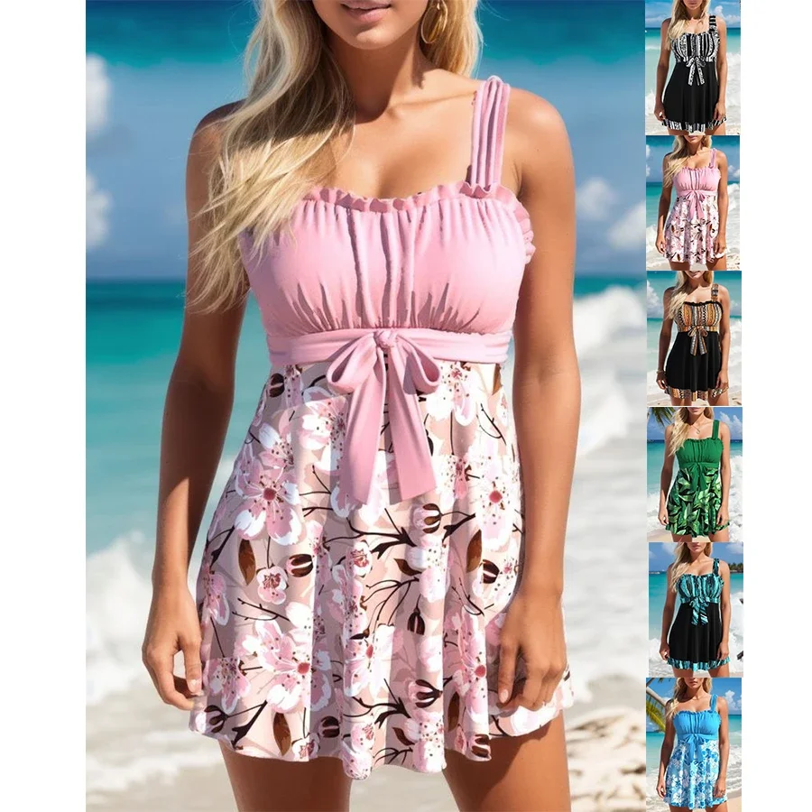 Women's Summer Swimsuit Plum Blossom Printed Bikini Two Piece Set S-6XL
