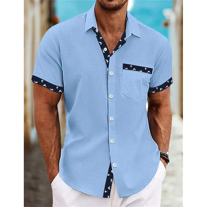 

Bird Pocket Men's Shirt Summer Hawaiian Beach Shirt Short Sleeve Solid Color Collar Summer Spring Casual Daily Clothing Apparel