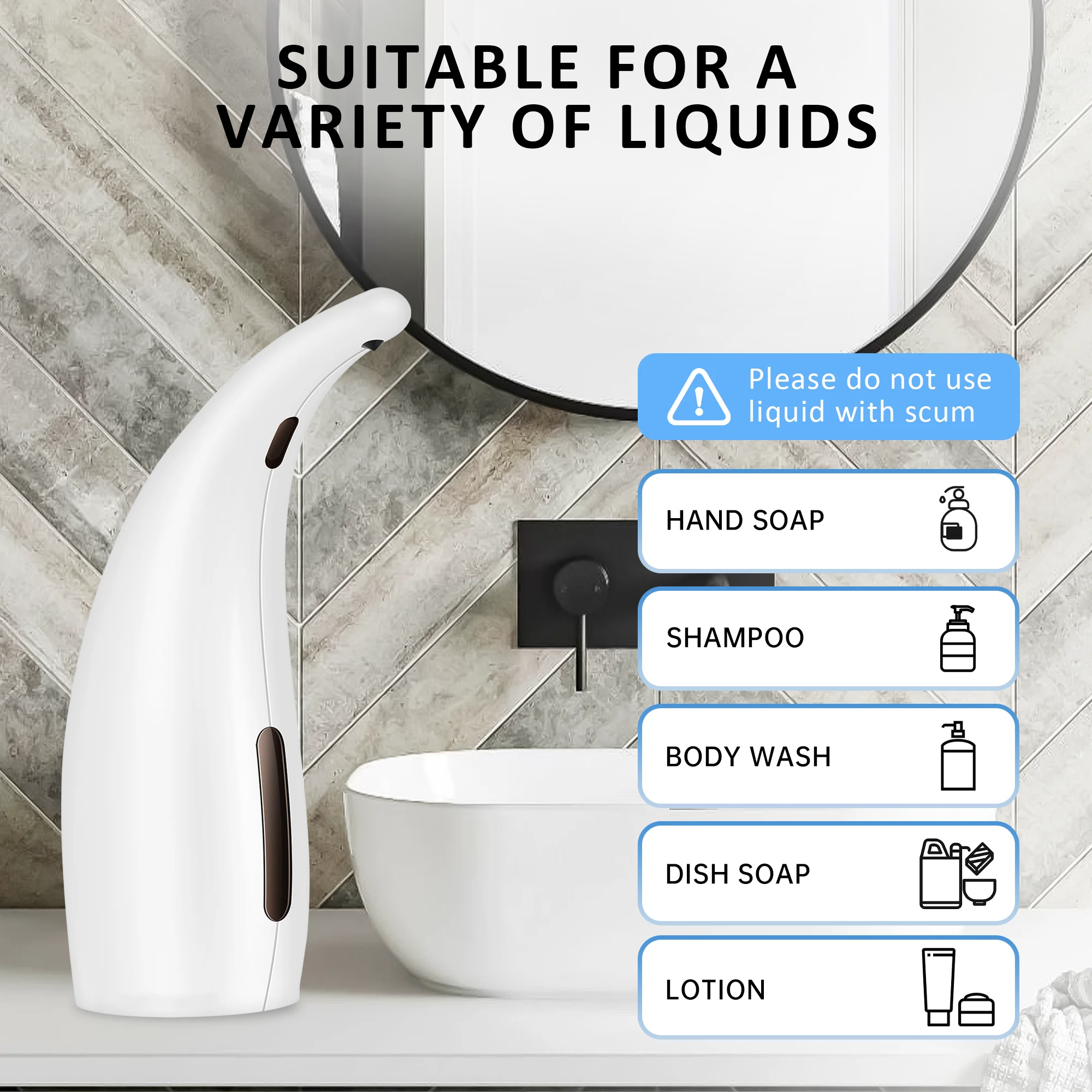 400ML Automatic Soap Dispenser 4-Speed Adjustable  Battery-Operated Touchless Sensor Bathroom Gold Silver Hand Sanitizer