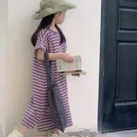 Robe d'été pour filles de 1 à 12 ans, jupe décontractée coréenne, jupe trapèze rayée, T-shirt pour enfants 4