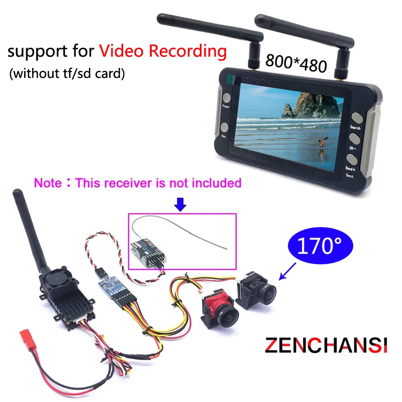 

5.8G 2W Transmitter 2000mW VTX with Dual1200TVL fpv Dual Starlight 1200TVL fpv camera and 5.8G 4.3 inch FPV Monitor with DVR