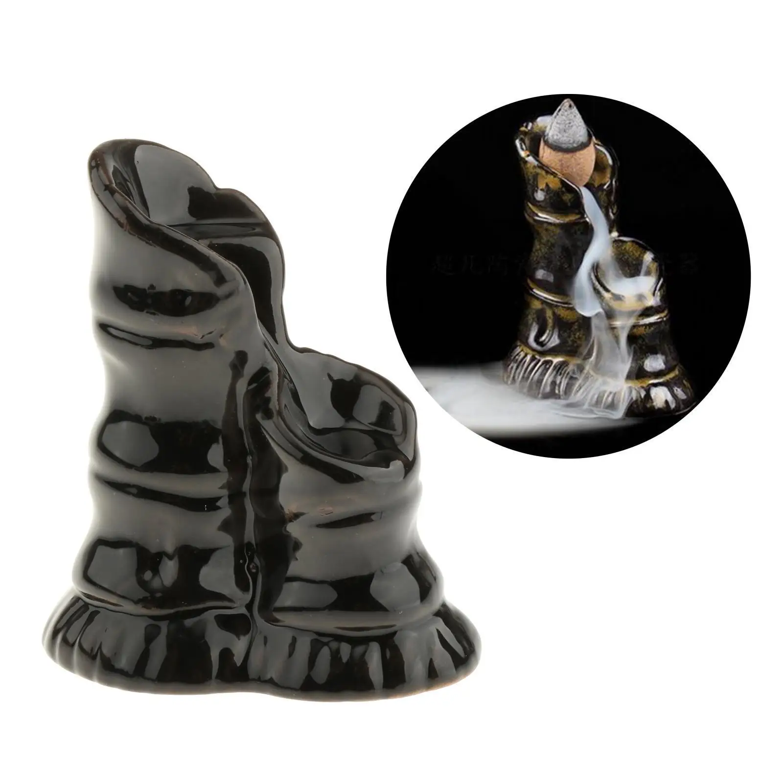 S85bc153f969f4469915b15bedc4ee4f3V.jpg Ceramic Backflow Incense Burner, Censer Flowing Back Incense Cones Holder Crafts for Yoga Meditation SPA , Tea House - Image 1