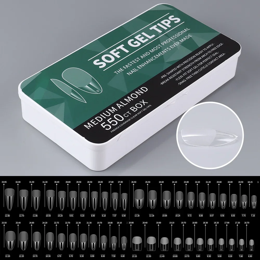 Fake Nails Nail Tips False Nails False Nail Tips 550pcs Soft Gel Nail Tips Medium Short Almond Coffin Full Cover Matte Extension Tools Acrylic Press on Nail DIY Manicure Decor