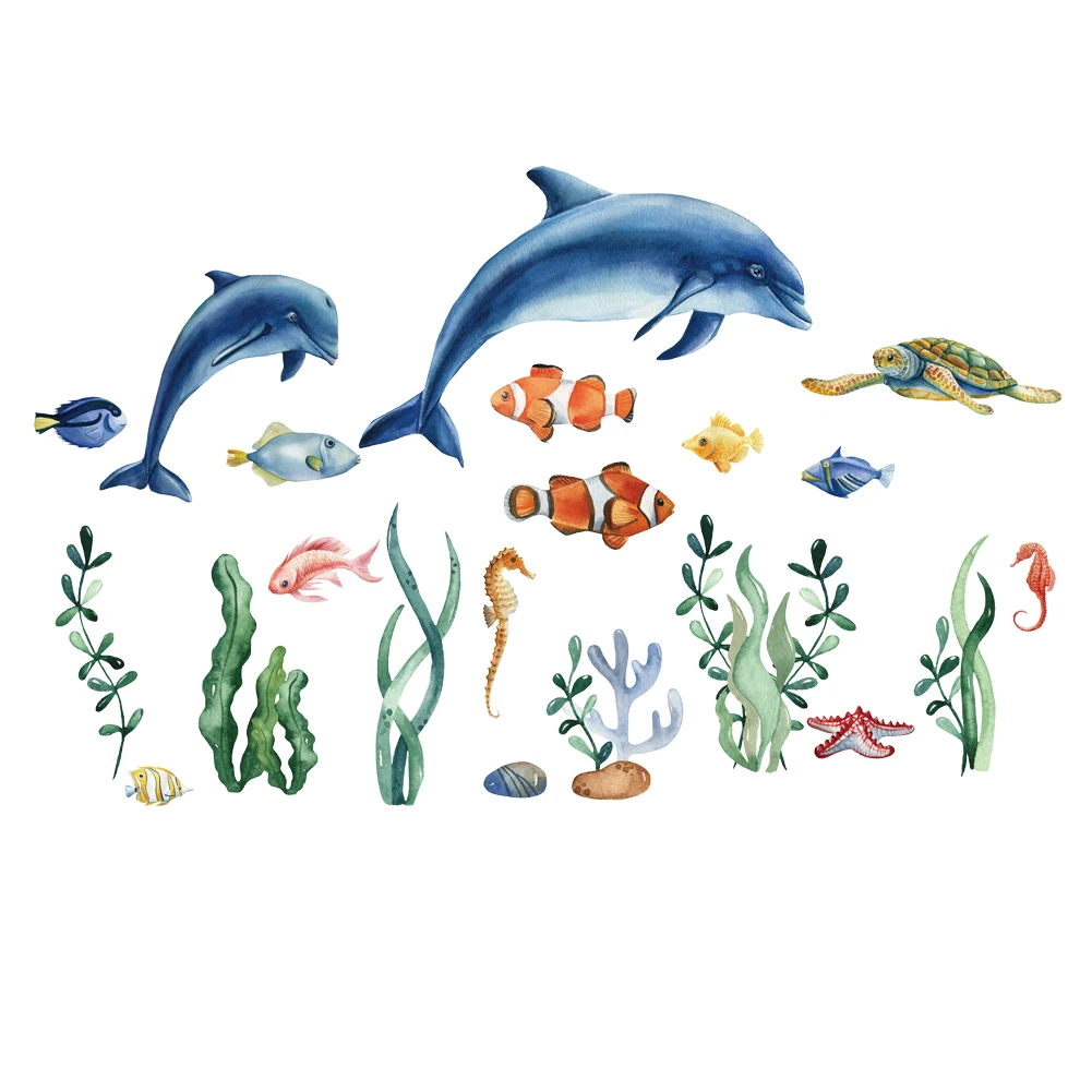 blue Sea Fish Bubble Underwater world Underwater animal Wall Sticker For Kids Rooms Bathroom Home Decoration murals