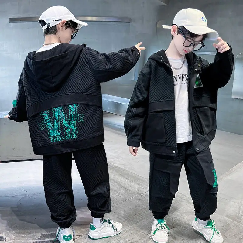 

2023 New Boys Hoodie Suit Coat +Pants Cotton 2Pcs/Sets Zipper Spring Autumn Thicken Sports Sets Kid Breathable Children Clothing