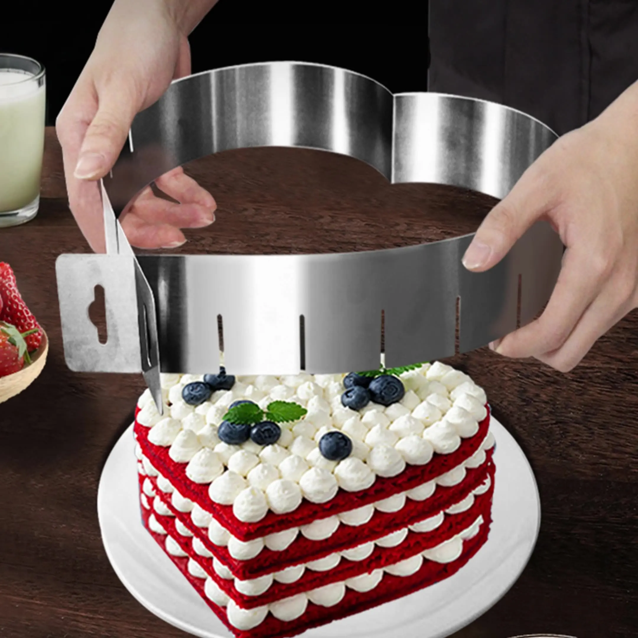 

Heart Shaped Stainless Steel Mousse Ring Adjustable Cake Mold DIY Baking Tool Kitchen Dessert Decorating Tool