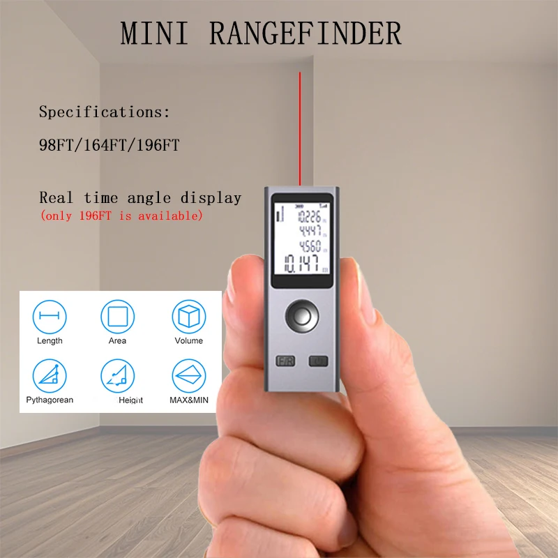Mini Laser Rangefinder Digital Tape Measure Laser Ruler USB Charge Aluminum Alloy Fuselage Measuring 30/50/60m