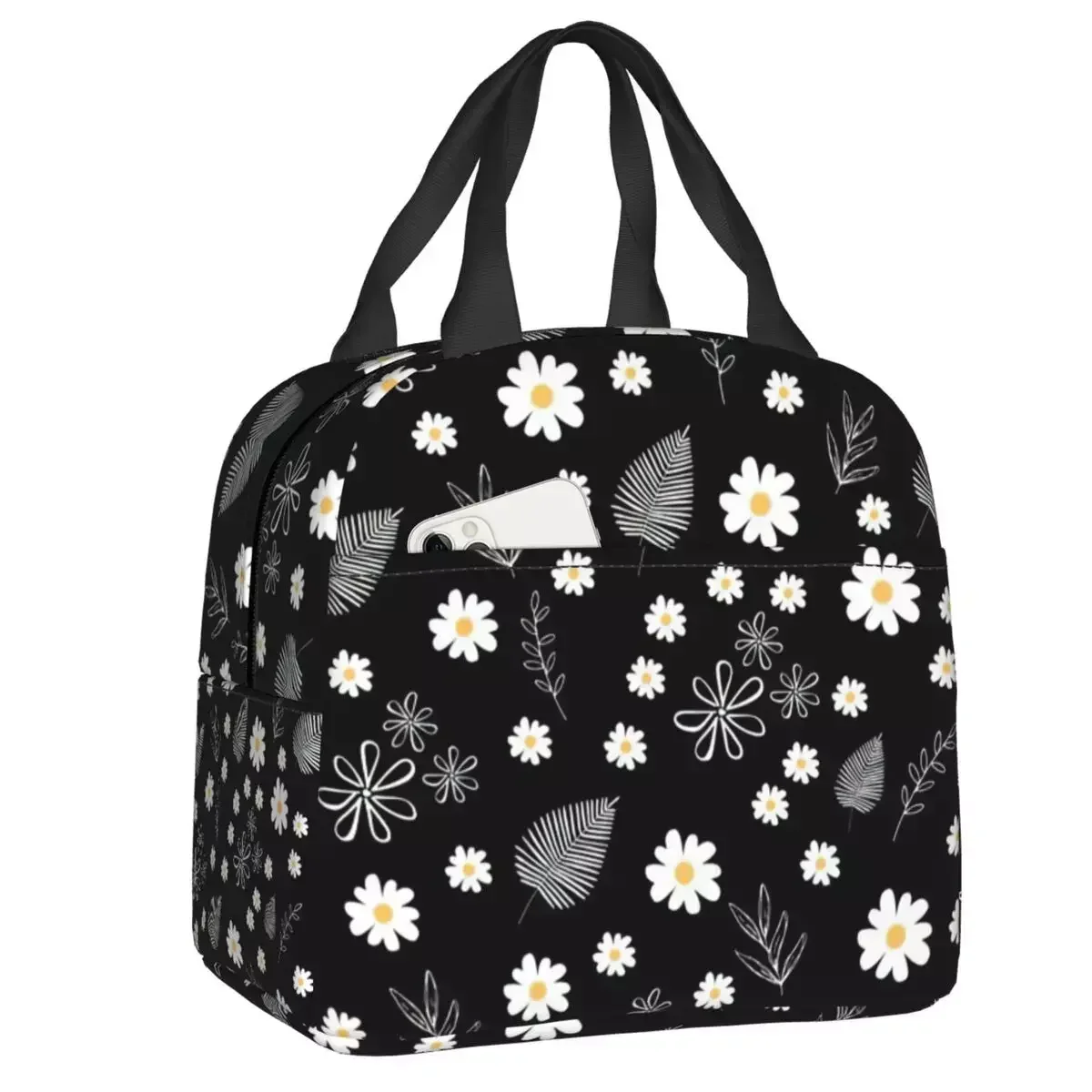 

2024 New Custom Leaves Daisy Pattern Lunch Bag Men Women Cooler Warm Insulated Lunch Box For Children School