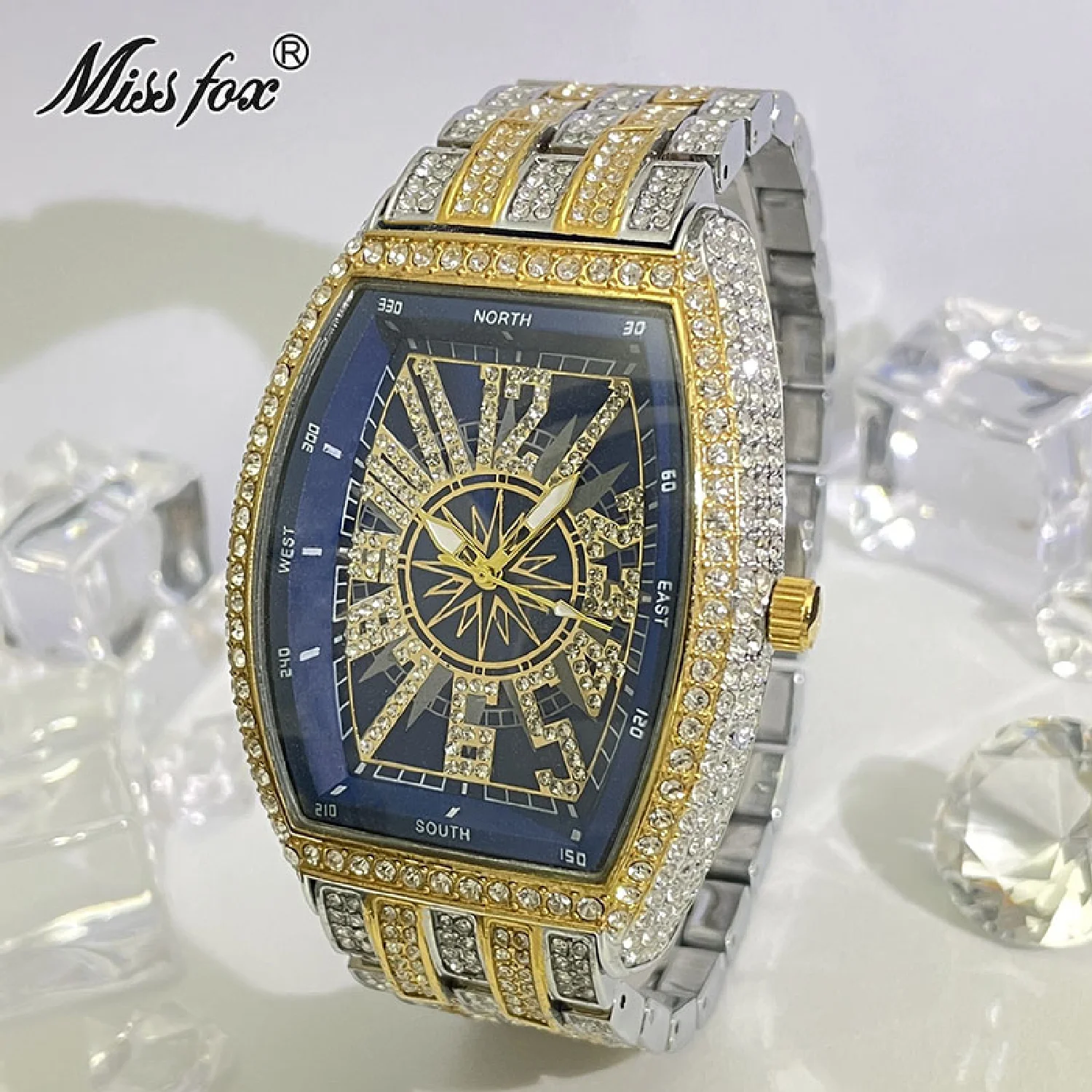 

New Iced Watch For Men Luxury Moissanite Fashion Quartz Wristwatches Waterproof Tonneau Jewelry Clocks Male Free Shipping Reloj