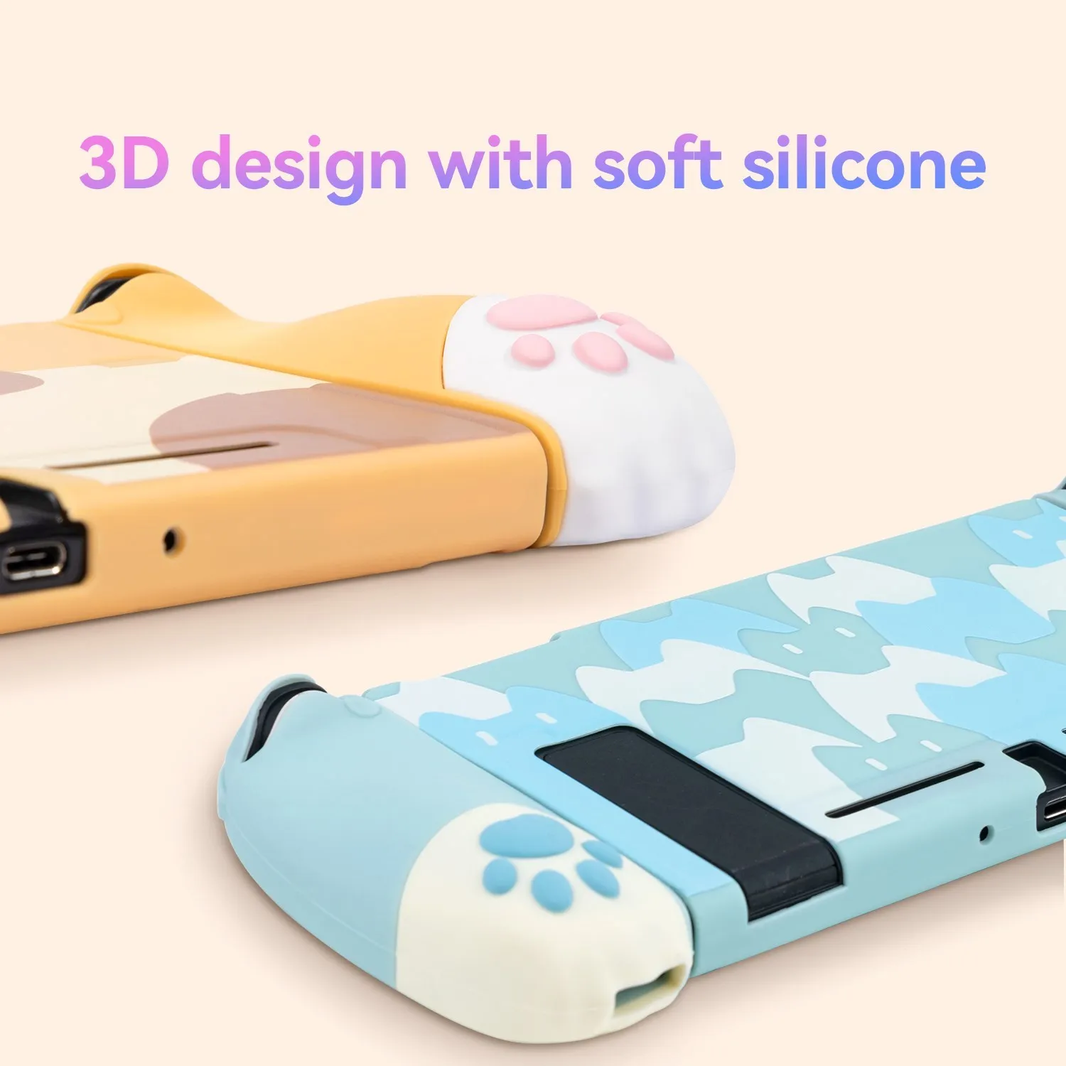 Geekshare-bonito Gato 3d Garra Silicone Nintendo Switch Shell Protetor Joycon Split Capa Macia Acessórios ns - Image 4