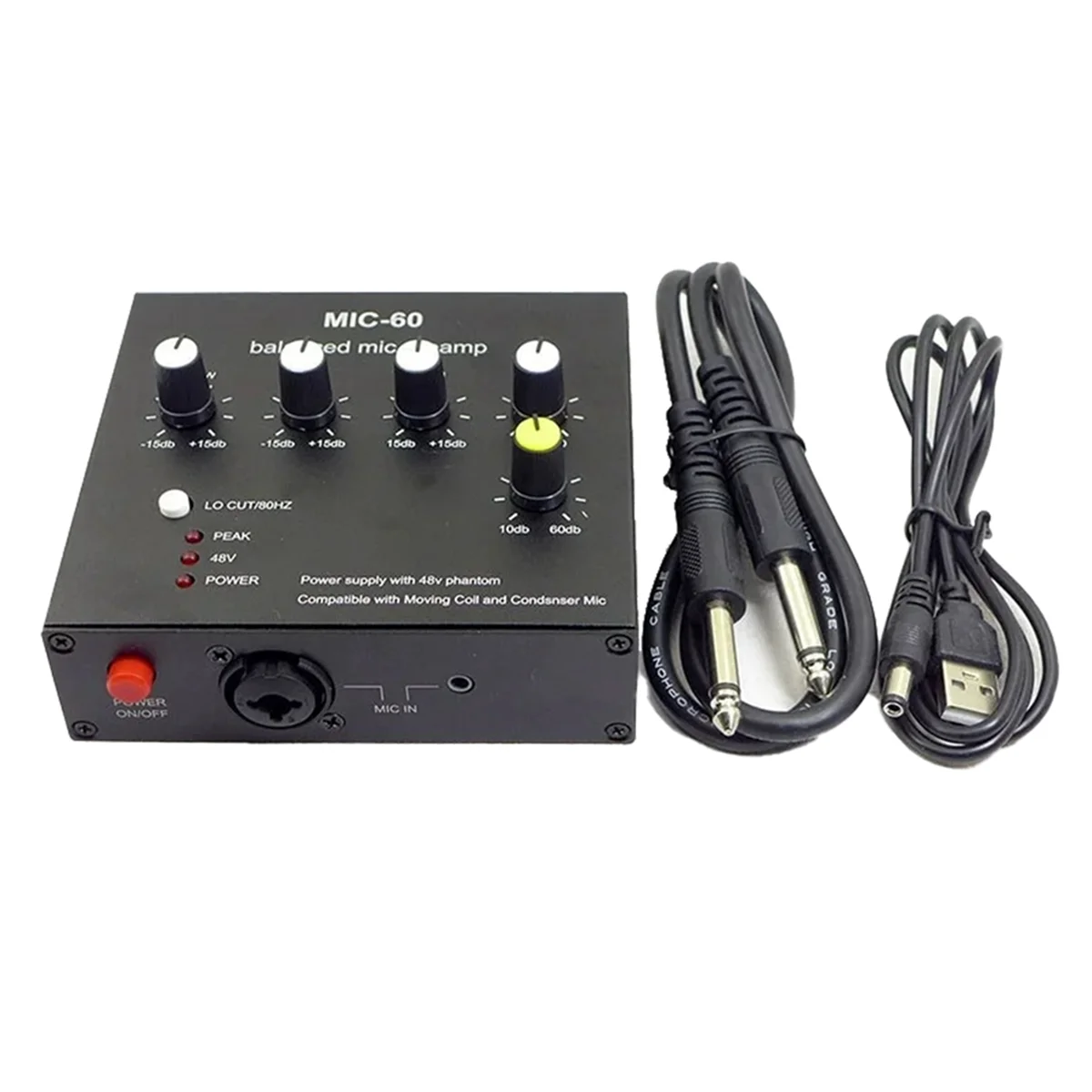 

MIC-60 3-полосный эквалайзер, сбалансированный фотографический предусилитель микрофона с кабелем постоянного тока и кабелем 6,5 мм