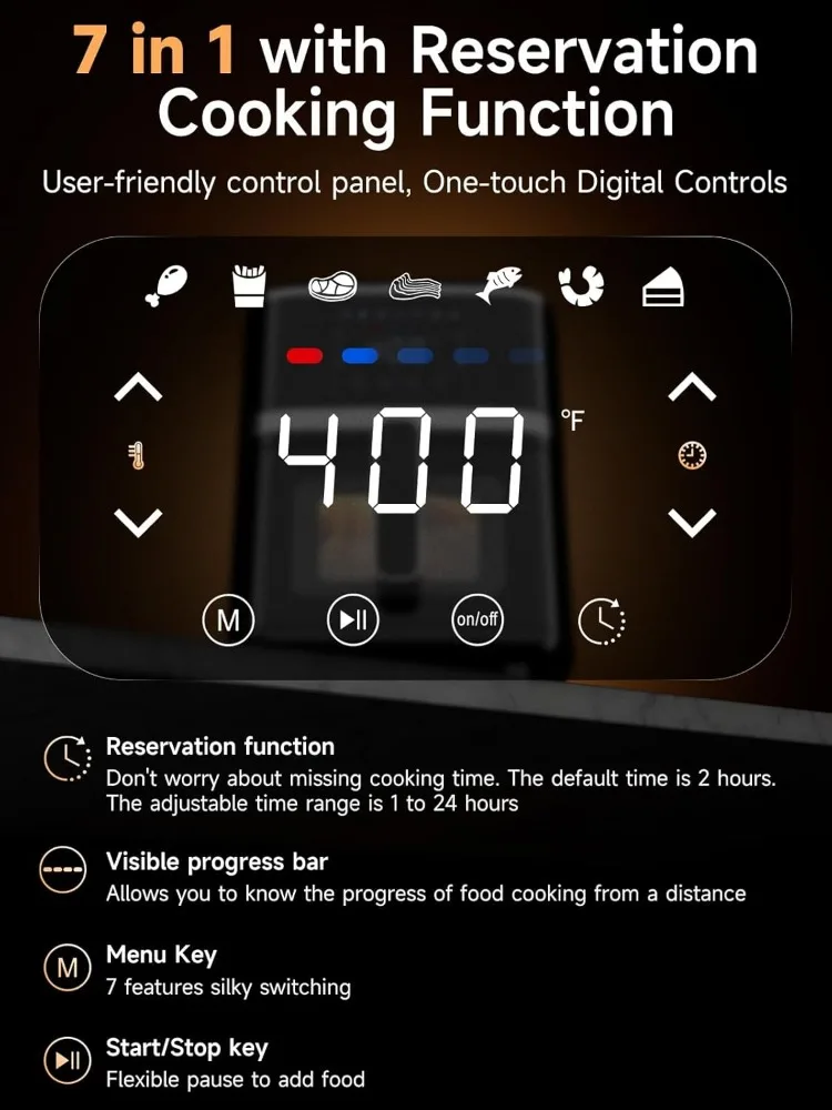 Air Fryer Oven 5.28 Qt,7-in-1 Digital Display Compact Cooker with Easy View Windows,Space-saving,non-stick pan 2