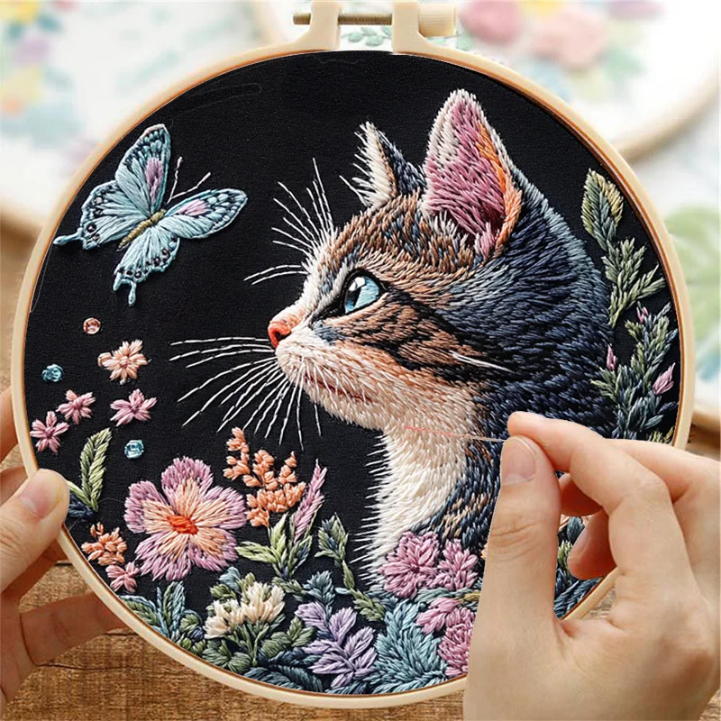 DIYCatandFlowerEmbroideryKitforBeginnersCompleteHandmadeCrossStitchKitMixingColorsFabricMaterialsandAnimal-AliExpress15