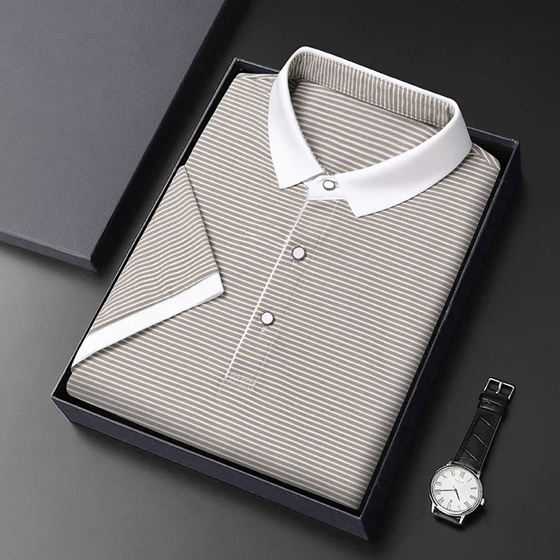 2024 Men S New Striped Cotton Business Casual Short Sleeved Polo Shirt Fashion Short Sleeved Comfortable.jpg 2024 Men S New Striped Cotton Business Casual Short Sleeved Polo Shirt Fashion Short Sleeved Comfortable.jpg