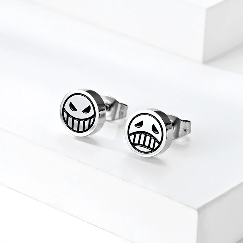 Cosplay Jewelry Accessories Titanium Steel Stud Earrings For Women Men Character Ace Dissymmetry Face Earring Fashion Jewelry 5
