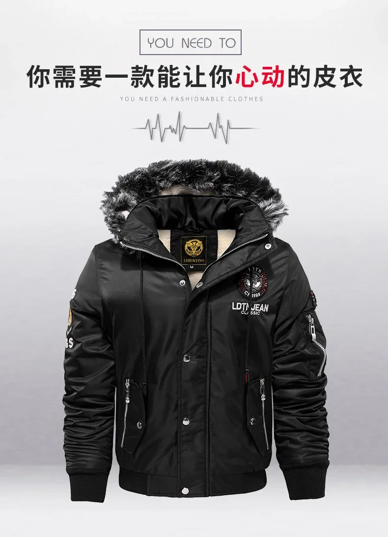 Men High Quality Winter Thick Warm Parker Jacket Men Fur Collar Thermal Parkas Classic Coats Casual Windbreaker Cotton Coat Men