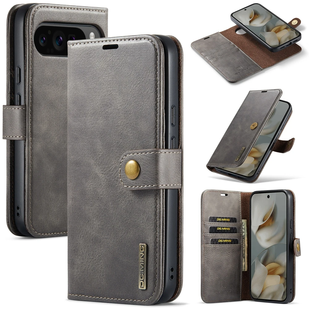 Magnetic Leather Wallet Case with Cash and Card Pockets