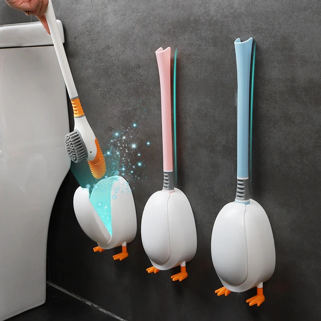 Set di spazzole per wc in Silicone anatra porta scopino creativo per bagno  accessori per la pulizia della toilette a parete per bagno - AliExpress