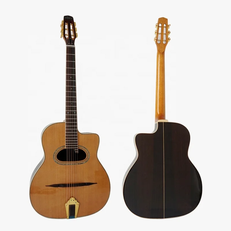 Aiersi Brand Handmade Professionals Playable Gloss Finish D Hole Arch Top Steel String Gypsy Jazz Manouche Chitarra Acustica