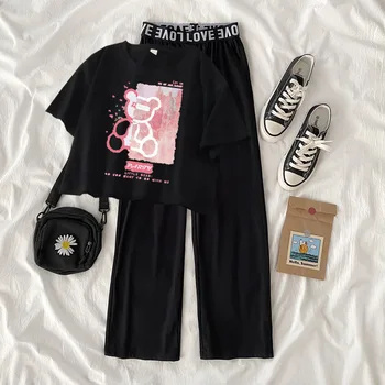 Teenagers Summer Girls Clothing Sets Cartoon Bears Tops + Pants 2Pcs Princess Outfits Girls Suits 6-14 Years New Kids Clothes