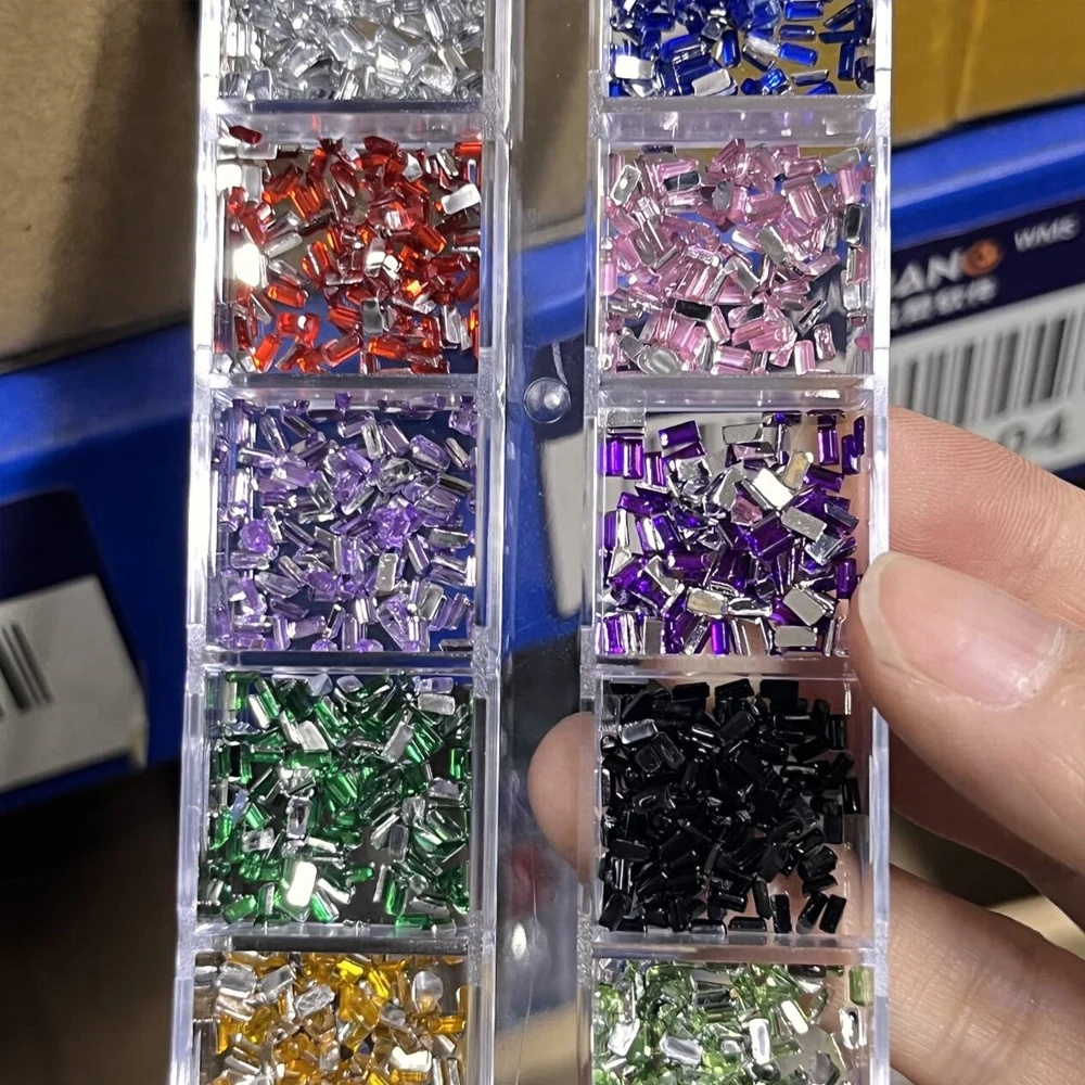 12 Gitter Gemischte Mini-Rechteck-Zirkonia-Nagelsteine 3D Bunte 3mm Luxus-Kristall-Nagelglitzer-Edelsteine Weiß/Rosa Flache Rückseite Diamanten – Detail 9