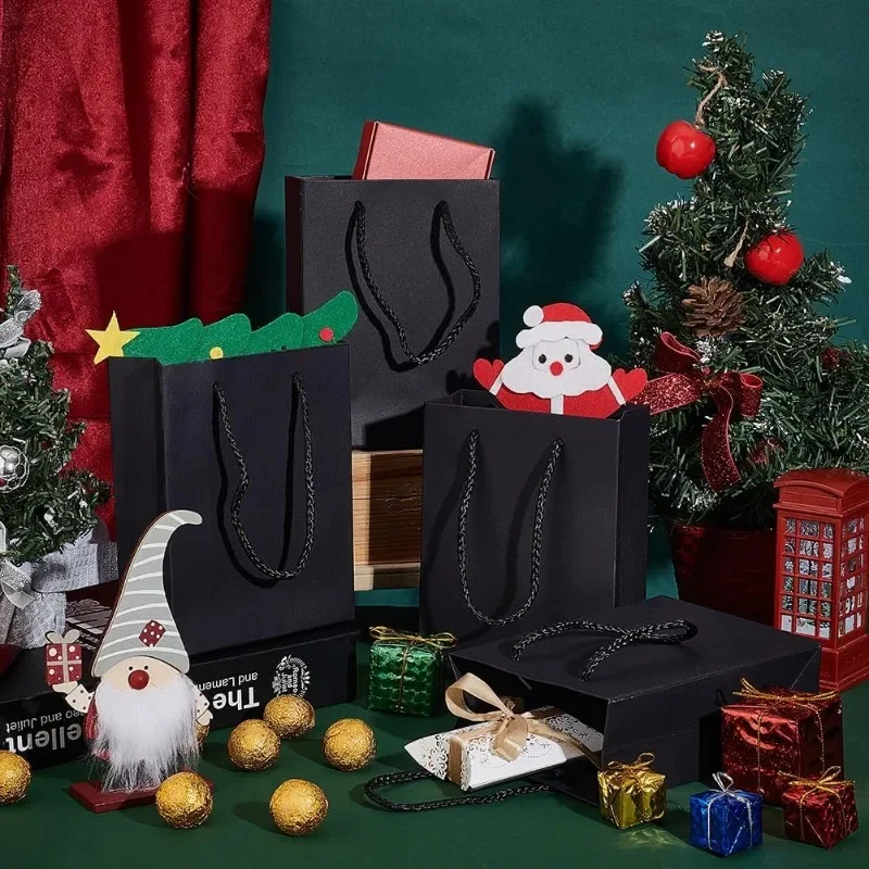 10 Pcs Thickened Kraft Paper Bags Black Paper Gift Bags Shopping with Handles Recyclable Goody for Gift Birthday kraft paper gift bags