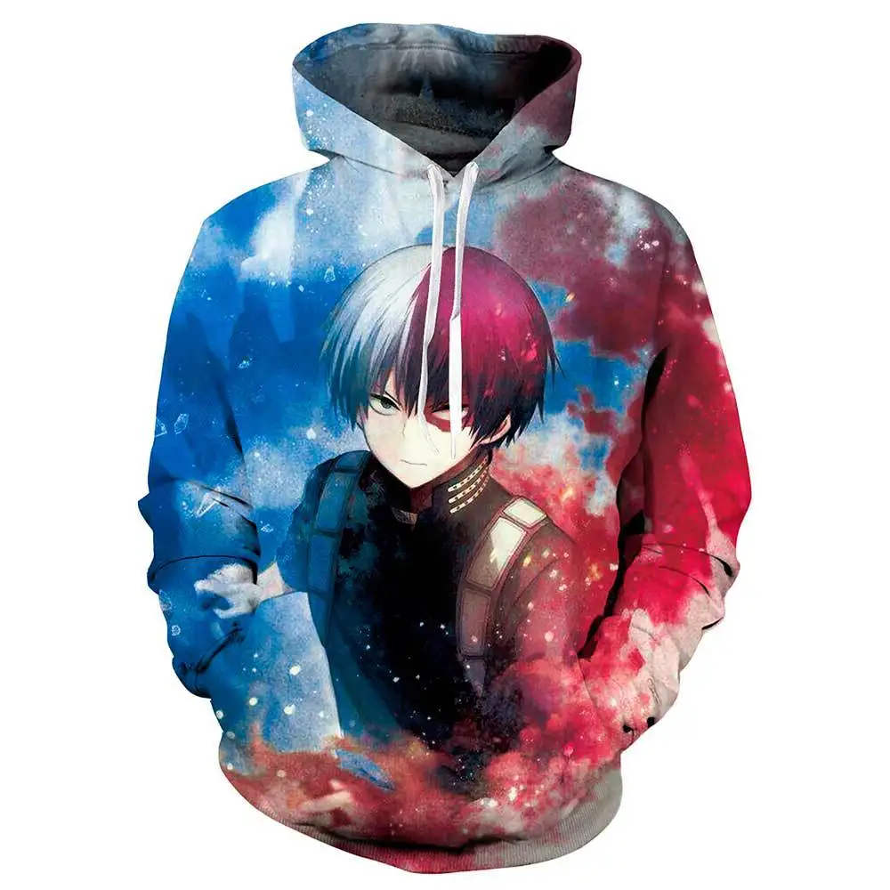 Anime My Hero Academia Hoodies Cool Shoto Todoroki Bakugou Deku Pullover Hooded Sweatshirt Patchwork Men's Long Sleeve Tops