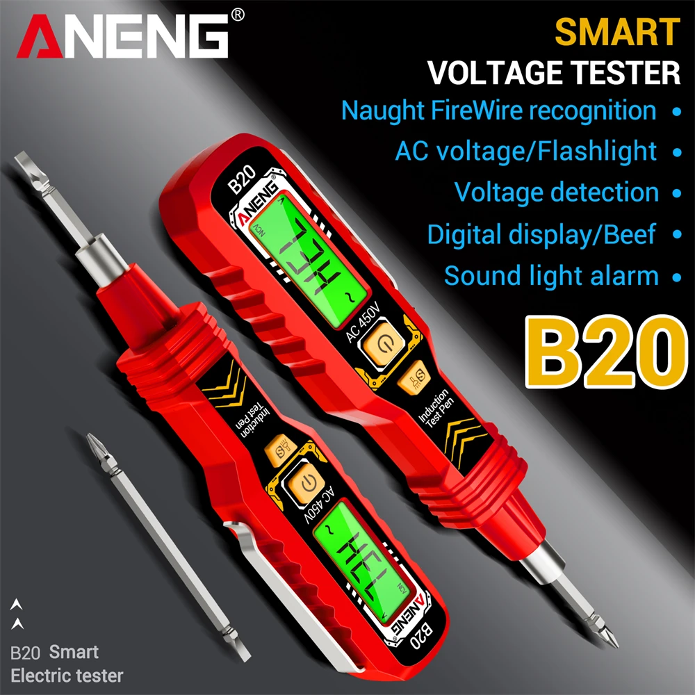 스마트 인식 듀얼 사용 전압 테스터 펜 ANENG B20 디지털 미터 AC 감지 11V 450V 이중 헤드 드라이버 포함