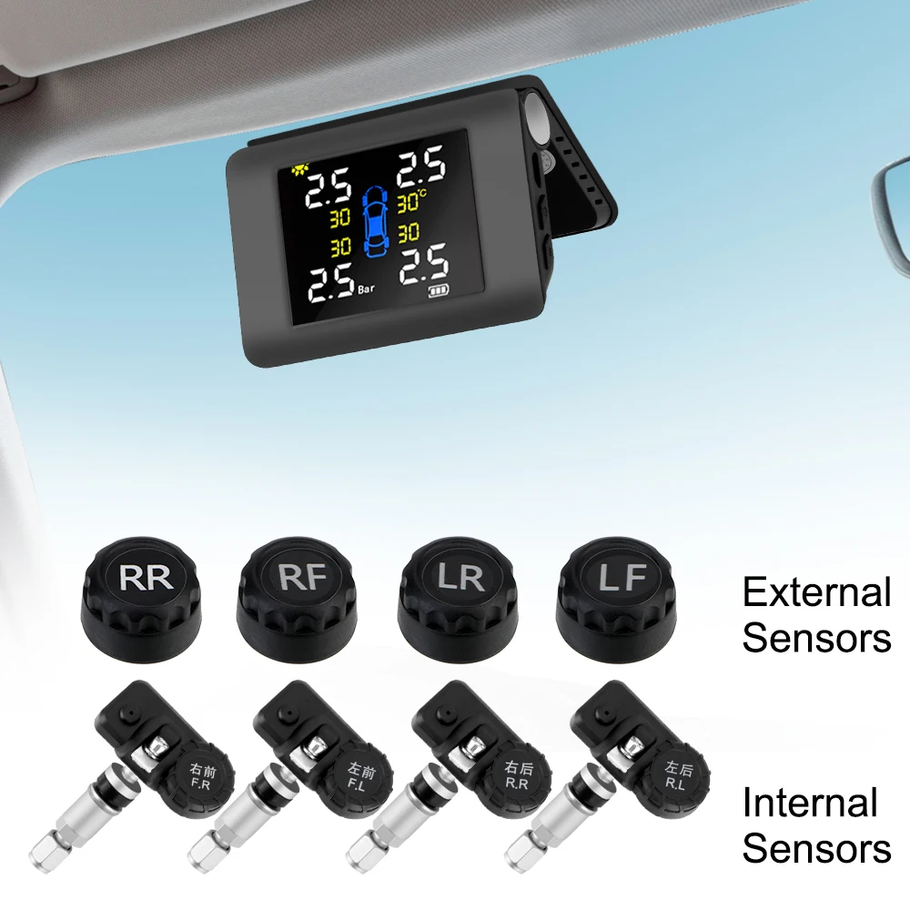 

Автомобильная система контроля давления в шинах на солнечной энергии TPMS светодиодный дисплей с 4 внешними или встроенными датчиками