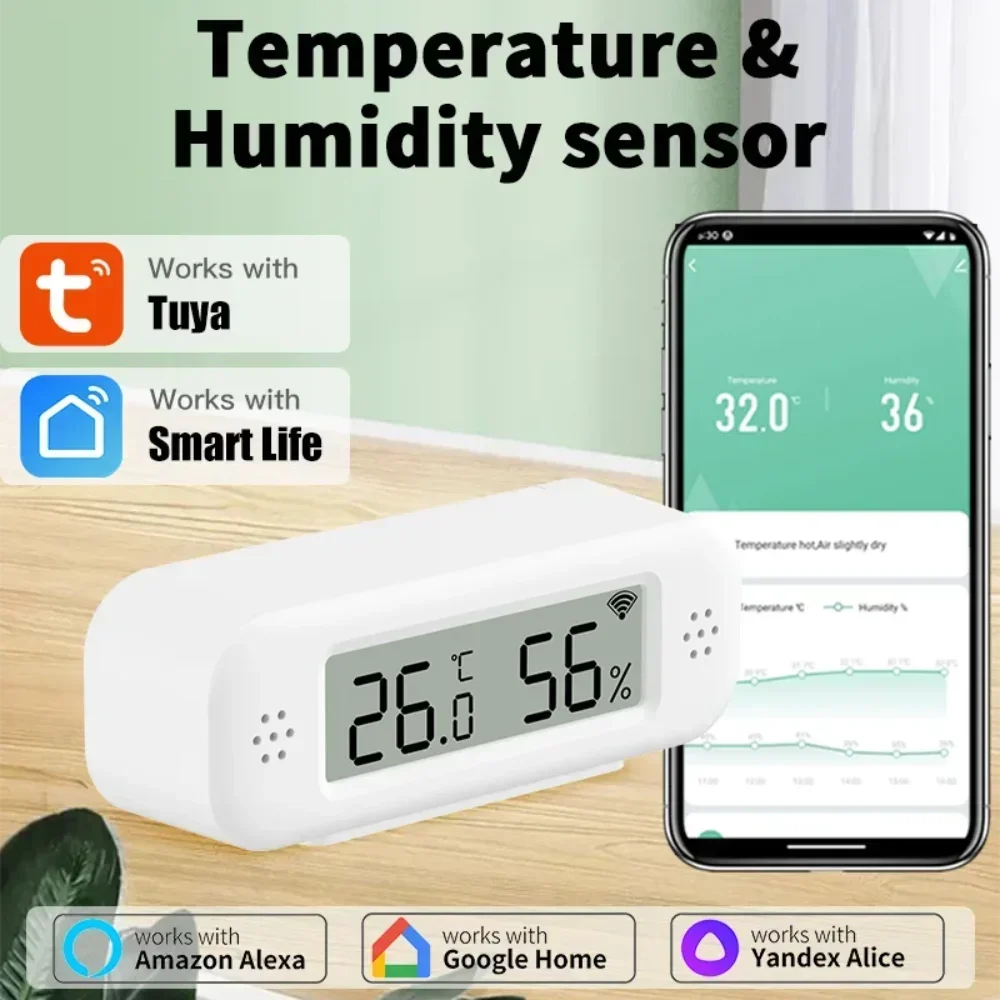 Tuya WiFi Mini Temperature Humidity For Smart Home Thermometer Hygrometer APP Remote Alarm Work with Google Home Yandex Alexa smart thermostat smart temperature humidity sensor