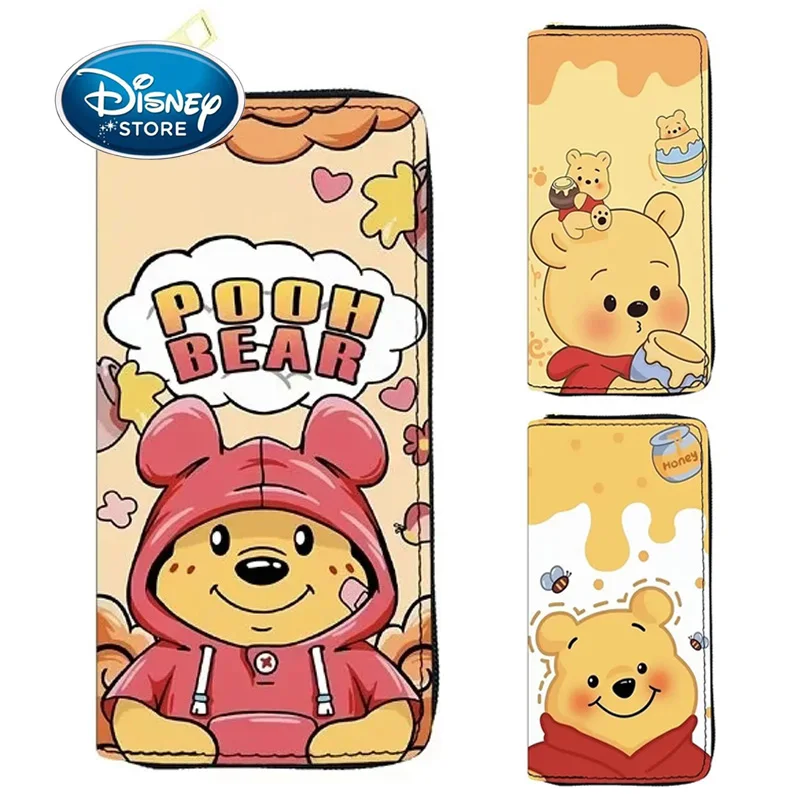 

2024 Disney Winnie the Pooh Wallet Cartoon Mickey And Friends Women Blocking Leather Zip Around Wallet Long Purse Credit Card