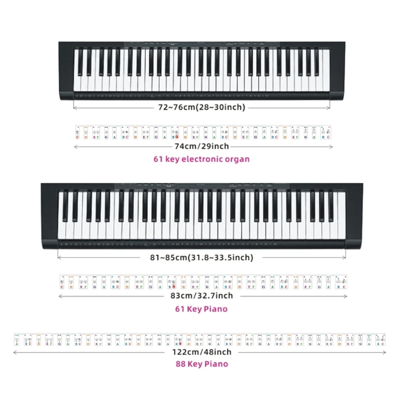 88 Touches 61 Touches 54 Touches Piano Transparent Autocollants Claviers  Electroniques Autocollants Onglets Notes de Musique Autocollants Clés