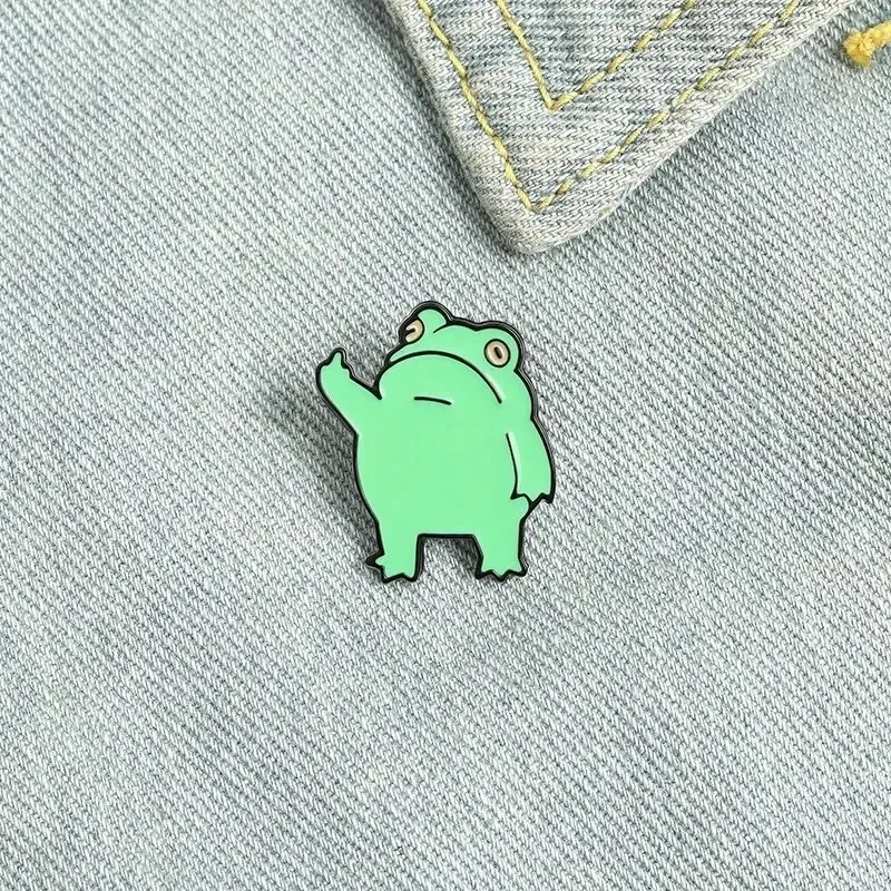Alloy Brooch Cute Funny Vertical Middle Finger Frog Creative Cartoon Animal Badge Personality All match Clothing Accessories