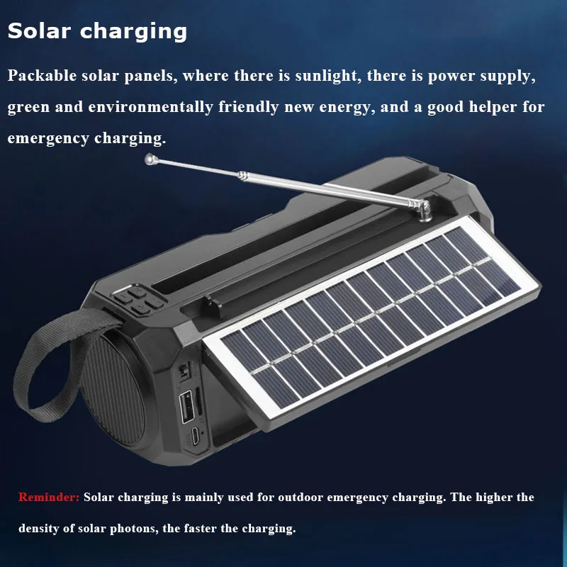 Portable FM Radio Emergency Solar Charging Radios Receiver Removable Battery Wireless Bluetooth Music Player Support Handsfree