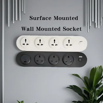 4000W Surface Mounted Wall Mounted Socket EU/US/UK Plug with Switch USB-C Ports - Multi Socket Kitchen Garage Office Workshop