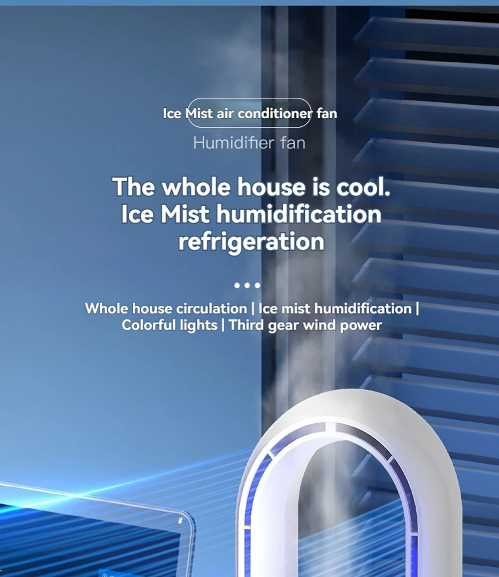 Mini Air Cooler Humidification Cooling USB Silent Timed Air Conditioning Fan Colorful Lights Night Light Led Screen 6 Wind Speed