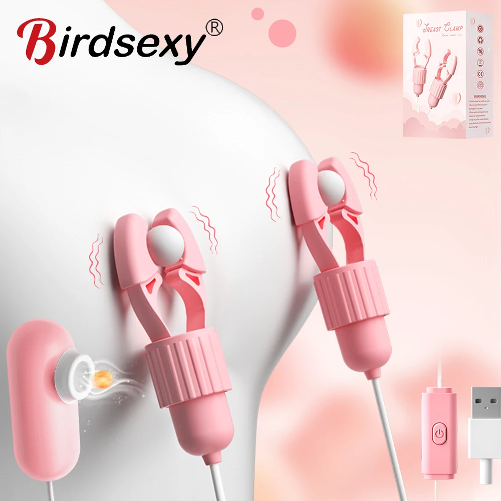 Nipple Clamps Vibrator Breast Massage Tongue Licking Sucking Vibrating Clit Stimulator Female Maturbator Adult Sex Toy For Women