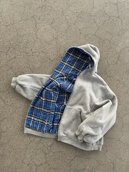 Moda coreana semplice grigio bifacciale oversize con cerniera felpa con cappuccio da donna Y2K nuovo Harajuku gotico casual Joker coppia Street Wear 1