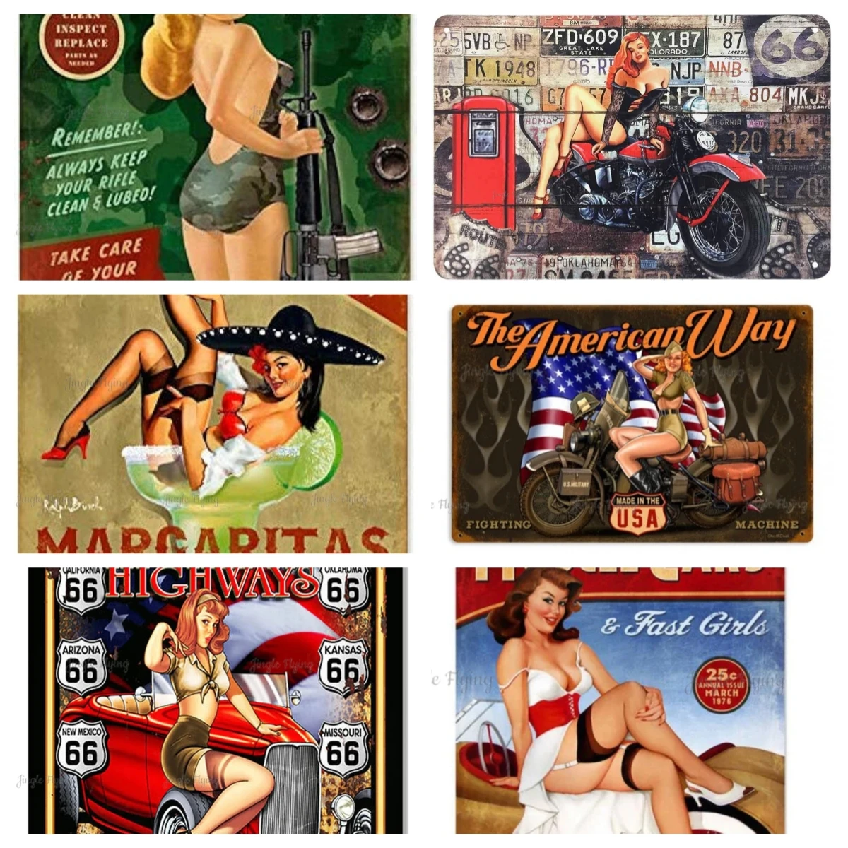 Motorcross Girl Muscle Cars Route 66 Pin Up Tin Sign Sex Girl Near Stazione Di Servizio Sit On Motor Con Targa Home Decor Wall A